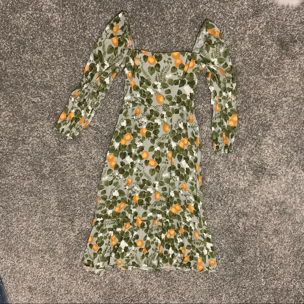 Reformation Mica Midi Dress Sz4 Orange Grove Green Long Sleeve Party Cocktail - Picture 6 of 13